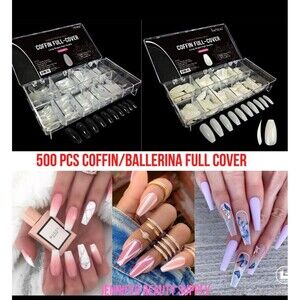Coffin Nail Tips Clear Full Cover Acrylic False Nail 1500 Pcs Box BEYOU VIVACE